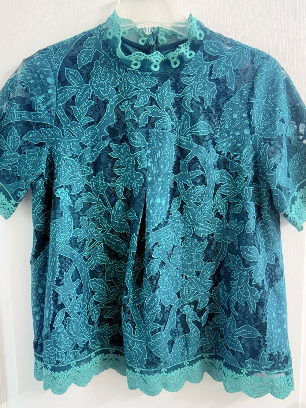 HD in Paris Teal Lace Overlay Short Sleeve Blouse